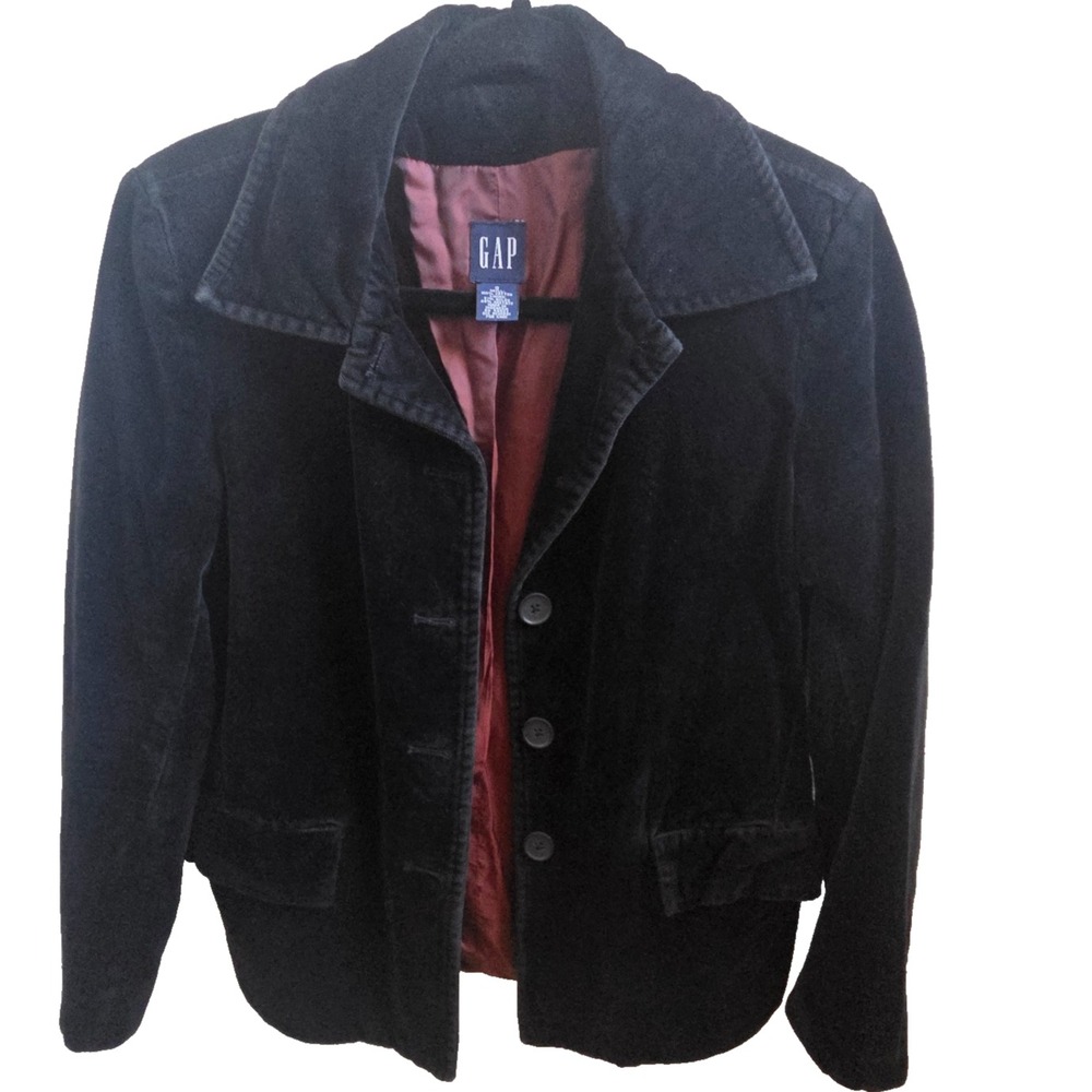 Vintage GAP Black Velvet Blazer Womens 7/8 Burgundy Lined Y2K Dark Academia
